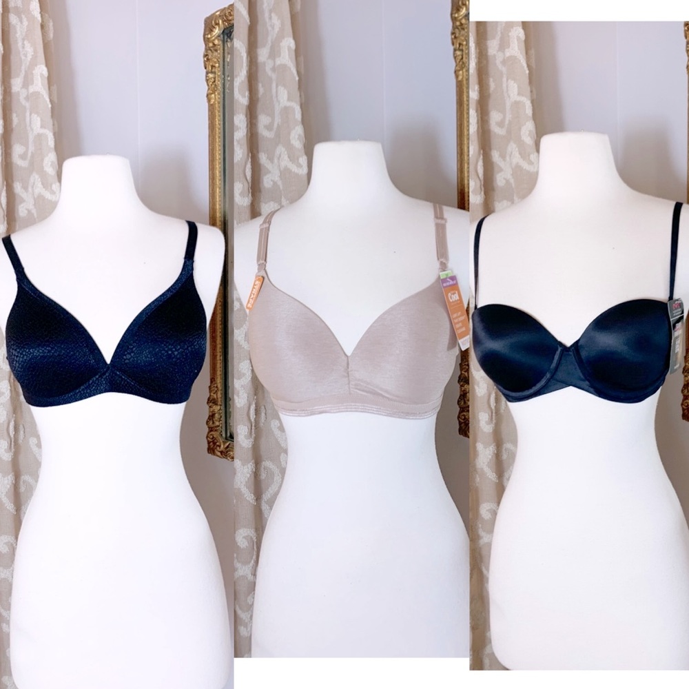 NWT 2 Warner’s and 1 Maidenform Bras 2 black and 1 beige